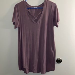 Purple Cross-Chest V-Neck T-Shirt